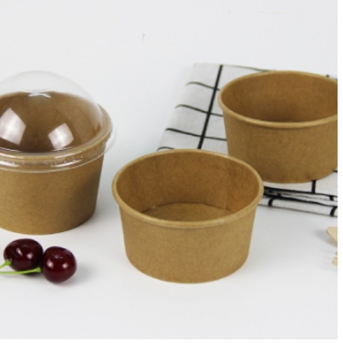 Kraft Paper Ice Cream Cup With Dome Plastic Lid