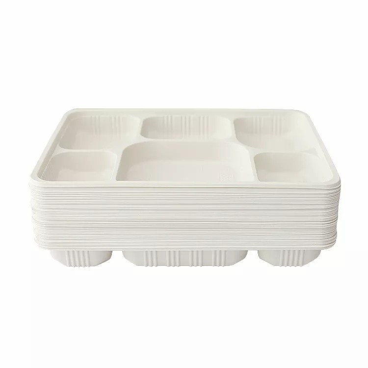 Custom Microwaveable Packaging Biodegradable Food Containers 6 Compartment Biodegradable Cornstarch ...