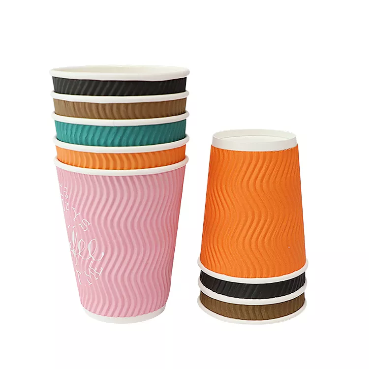 Ripple Wall Paper Cups Customized Printing With PS Plastic Lids