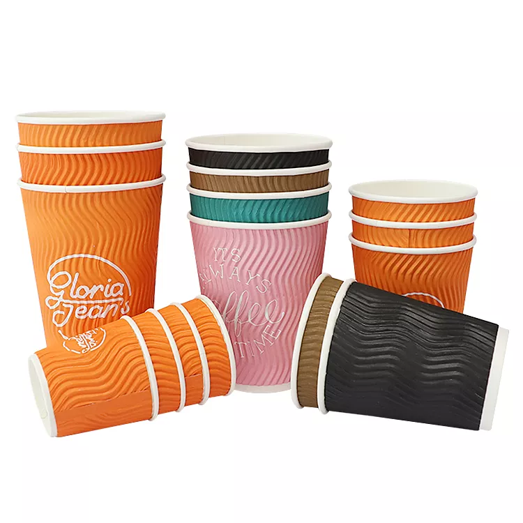 Ripple Wall Paper Cups Customized Printing With PS Plastic Lids