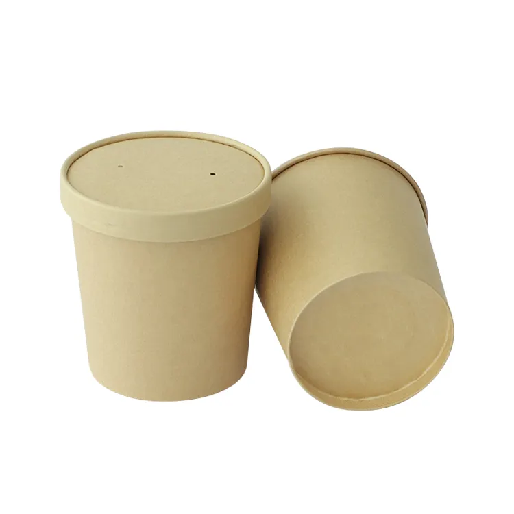 Custom Printed Disposable Kraft Paper Soup Bowls To Go Ice Cream Kraft Paper Hot Soup Cup Take Away Food With Lid