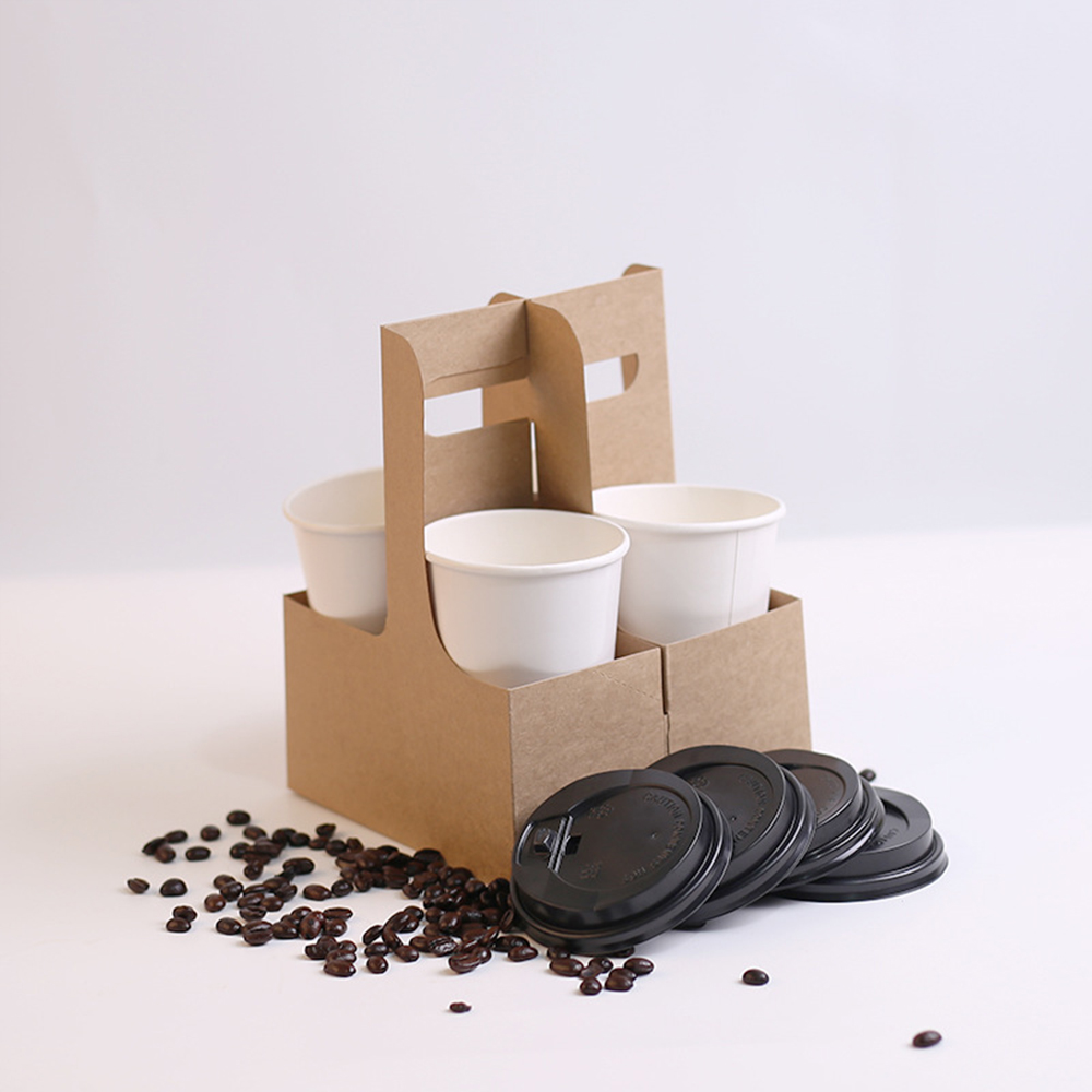 drink carriers with handle 4 cup kraft paper cup tray