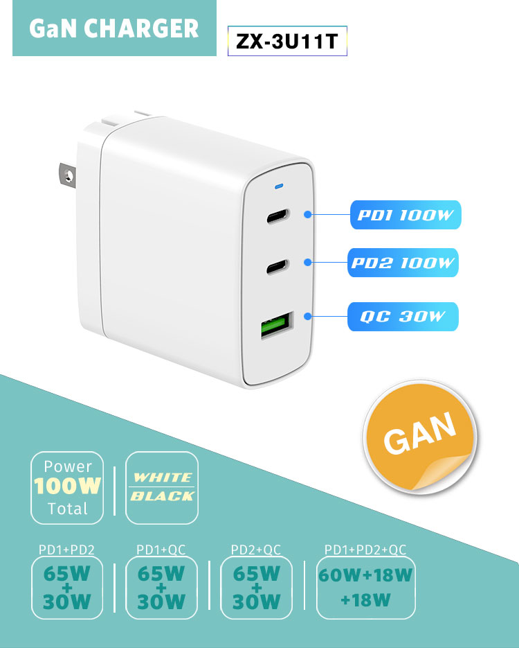 gan 100w fast charger 3 port