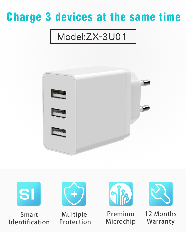 15W 3-Port Wall Charger