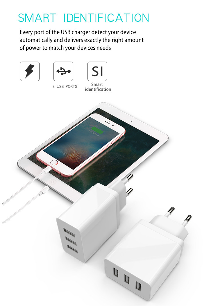 15W 3-Port Wall Charger, Portable Wall Charger Plug for iPhone