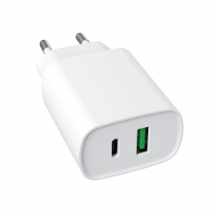 For iPhone12 Charger pd usbc 20w with usba qc3.0 18w dual ports with eu plug us plug kr plug uk plug,white and black color optional