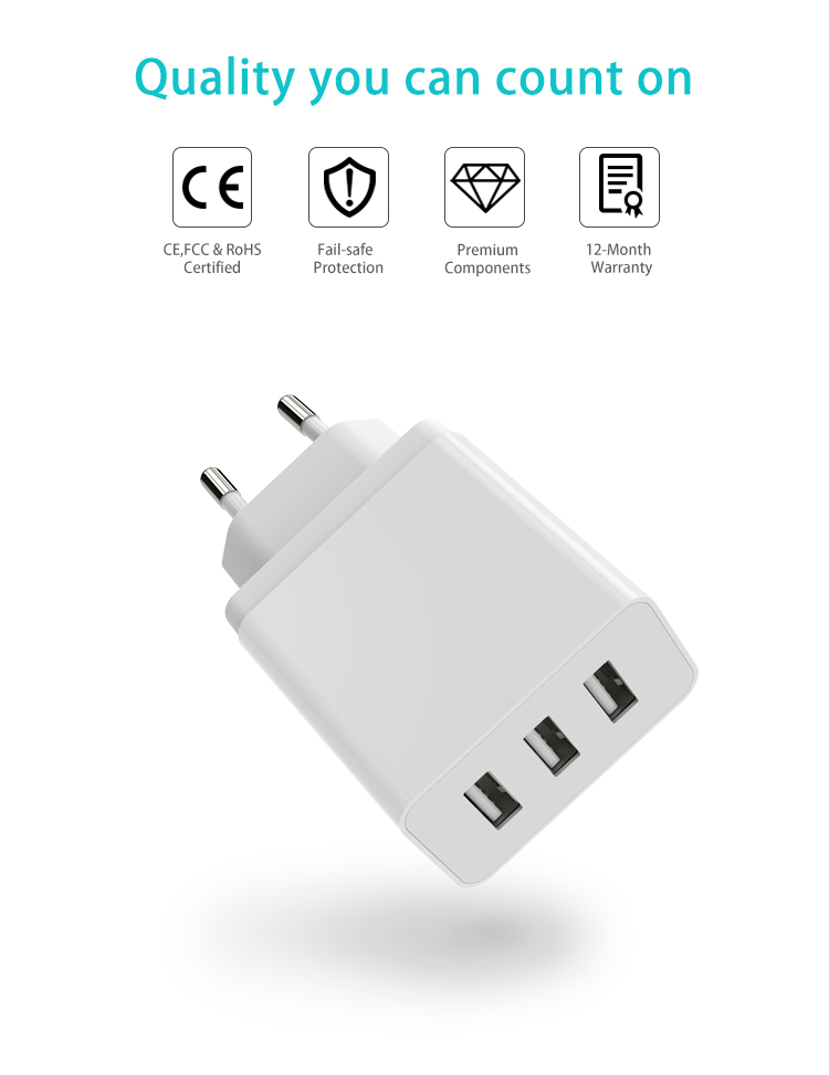 usb-a 3 ports 15.5w travel adapter