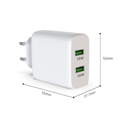 36W USB Charger Dual USB Wall Charger Cell Fast Charger US/EU/UK/KR Plug