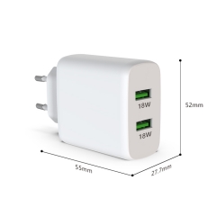 ZONSAN Dual QC3.0 36W Quick Wall Charger EU KR US White Black