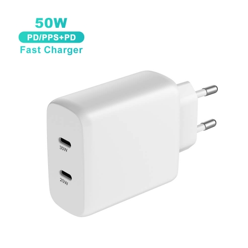 ZONSAN Dual USB-C 50W (PD 20W+30W) Fast Wall Charger EU US KR UK Black White