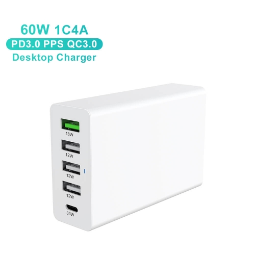 ZONSAN CE KC Certified 60W 5 Slot Type C USB Multi Charger Station EU US KR UK BR AU