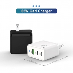 ZONSAN factory 65W GAN Charger 3 Slots Type-C US Plug Black Color