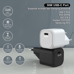 ZONSAN Single Port 30W USB Type-C GaN Wall Charger EU US KR UK Black White