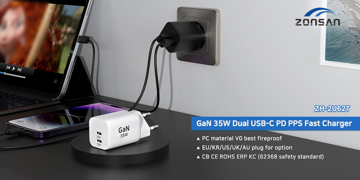 ZONSAN New Mini GaN 35W Dual USB-C Super Fast Charger