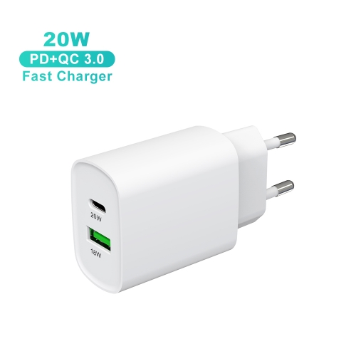 ZONSAN Wholesale Mini 2 Ports PD3.0 Fast Wall Charger 20W Power Adapter