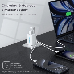 ZONSAN PD3.0 65W + PD3.0 20W + QC3.0 18W GaN Charger for iPhone Samsung Apple Laptop