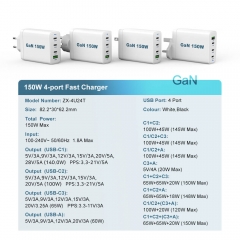 US UK KR EU Plug 4 Port USB Type C PD QC Fast Quick Charging 150W GaN Charger