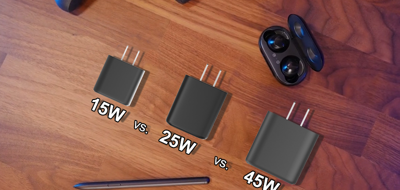 Comparing PD Gan 15W, 25W, and 45W Chargers.