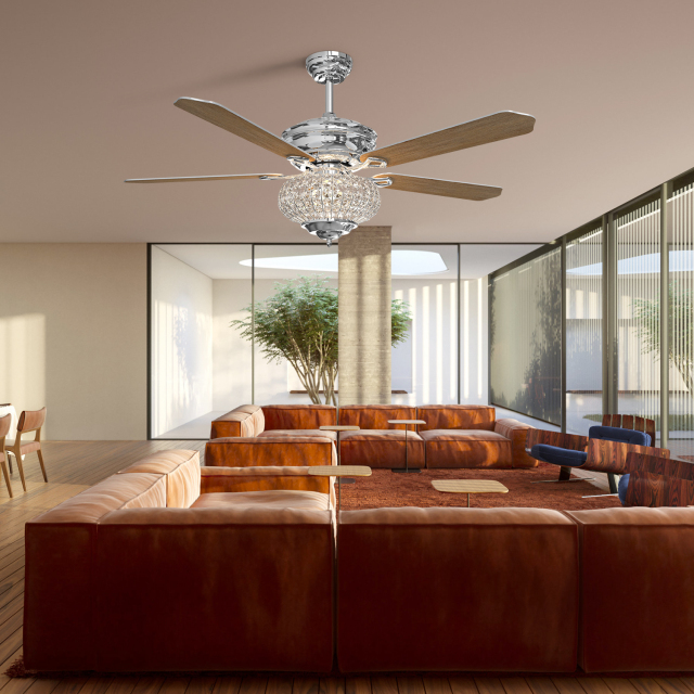 52 inch Indoor 5 Blades Ceiling Fan with Light Glass Lamp Shade