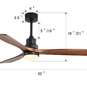 52 Inch Solid Wood 3 Blades Ceiling Fan With LED Light