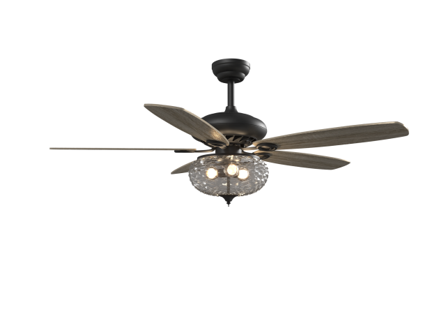 52 inch Indoor 5 Blades Ceiling Fan with Light Glass Lamp Shade Maple Finish