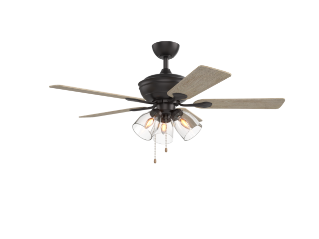 48 Inch 5 Blade Indoor Ceiling Fan With Light 3 Speeds Pull Chains