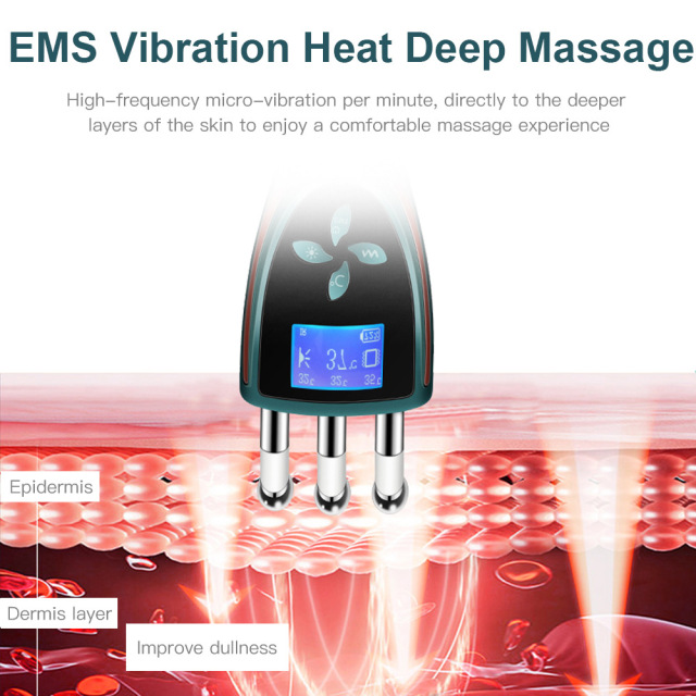 LED EMS Heating 3 Head Lymphatic Drainage Microcurrent Vibration Meridians Scrapping Guasha Magnetic Fork Therapy Cupping Beauty Massage Treatment Comb