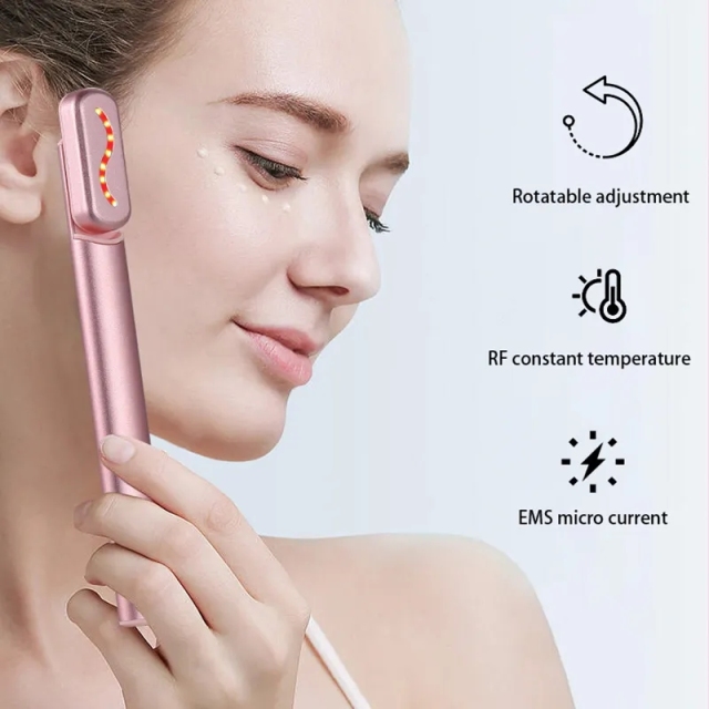 Factory Price Wireless Skin Rejuvenation Light Therapy RF EMS Face Lifting Heating Electric Eyes Massager Facial Massage Wand
