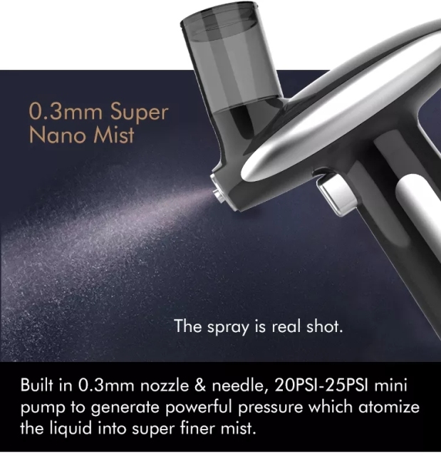 Beauty Salon LED Nano Mist Sprayer Hair Scalp Mini Air Brush Spray Gun Cordless Portable Airbrush for Barbering Pet Grooming Oxygen Injector