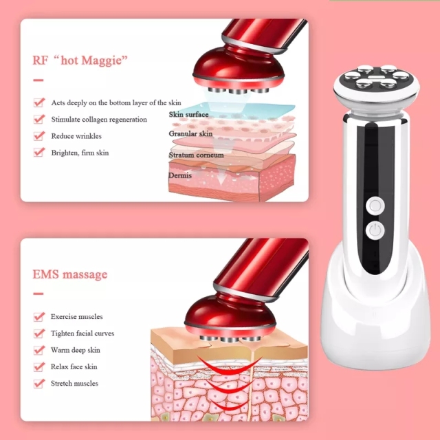 LED Skin Tightening Facial Cleaning Lifting Massager Anti-Aging Remove Acne 5 in 1 RF Massage Device