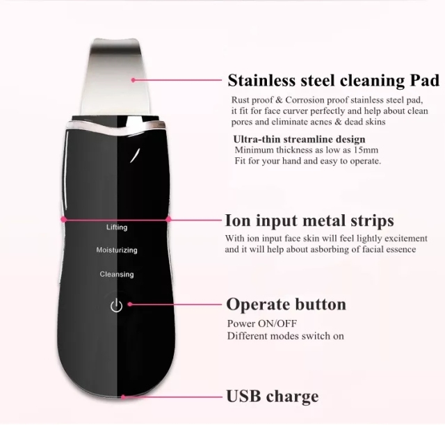 Ultrasonic Skin Scrubber Wireless Face Scraper Lifting Moisturizing Cleaning USB Chargeable