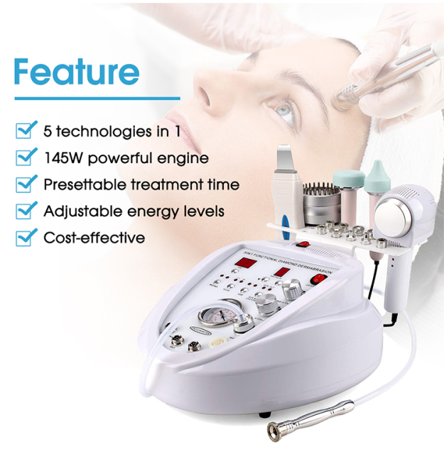 5 in 1 Ultrasonic RF LED Microcurrent Skin Scrubber Peel Skin Cleansing Carving Head Diamond Microdermabrasion Machine