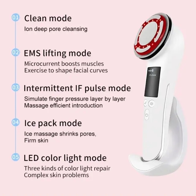 EMS Facial Rejuvenation Pulse Massage Hot Cold EMS Face Neck Lifting Skin Tightening Warm Clean Red Light LED Massager