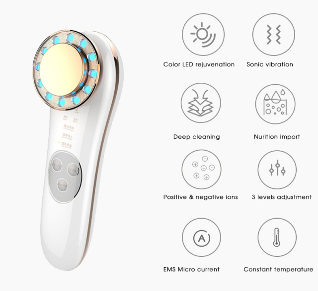 Deep Cleansing Skin Rejuvenation Beauty Red Blue LED Wrinkle Removal Face Ultrasonic Cleaning Massager