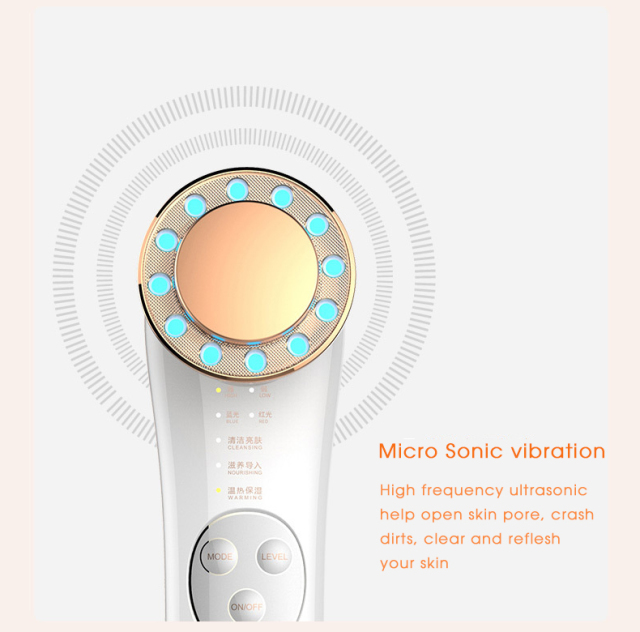 Deep Cleansing Skin Rejuvenation Beauty Red Blue LED Wrinkle Removal Face Ultrasonic Cleaning Massager