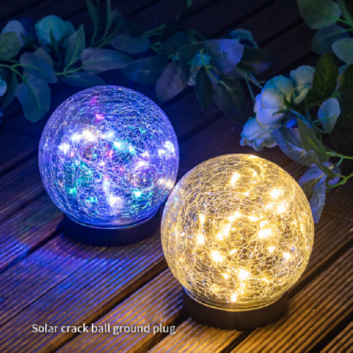 New design Solar powered lawn IP65 waterproof ground inserted lamp LED cracked glass ball lights for outdoor garden courtyard