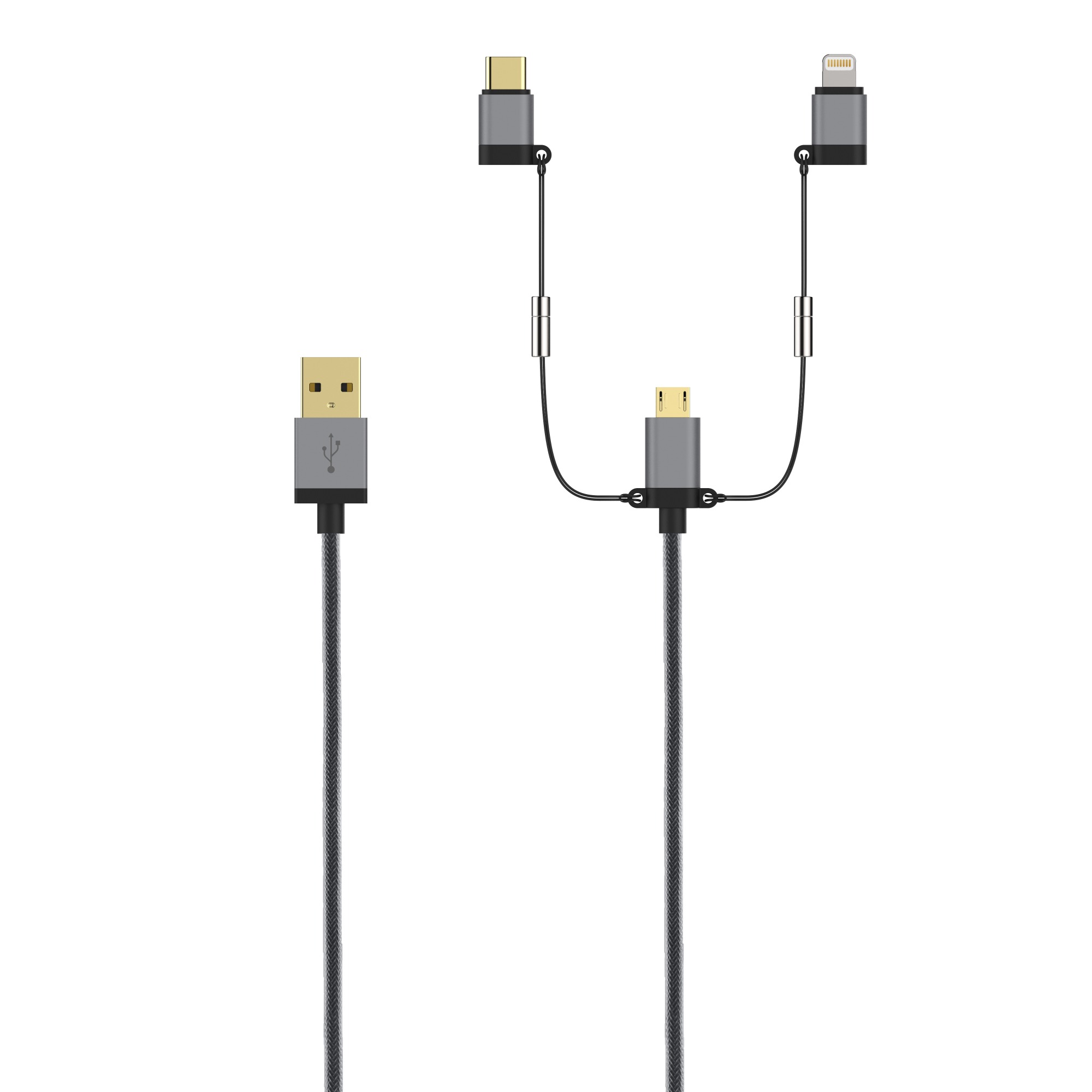 3-in-1 Cable with Lightning/Type-C/Micro-USB Connectors