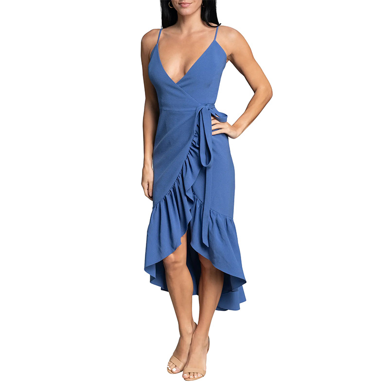 Summer crepe sleeveless wrap midi dress for women