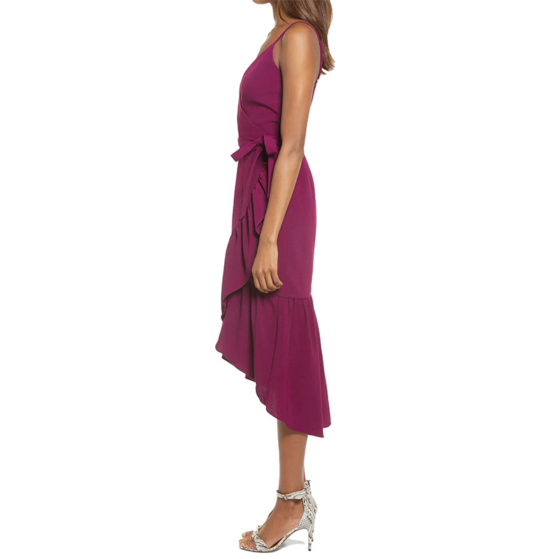 Summer crepe sleeveless wrap midi dress for women