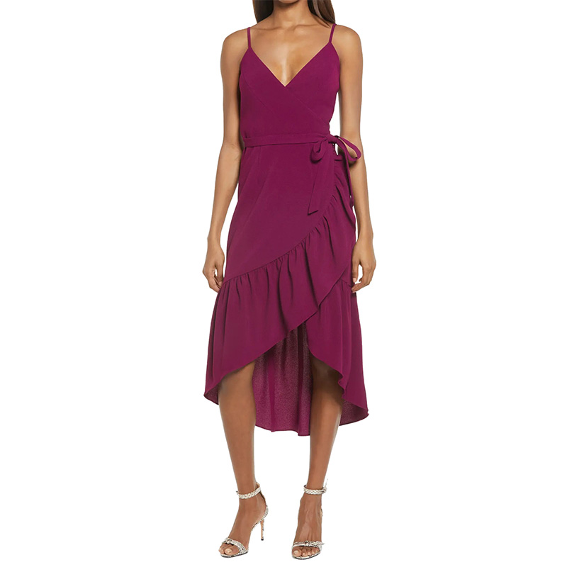 Summer crepe sleeveless wrap midi dress for women