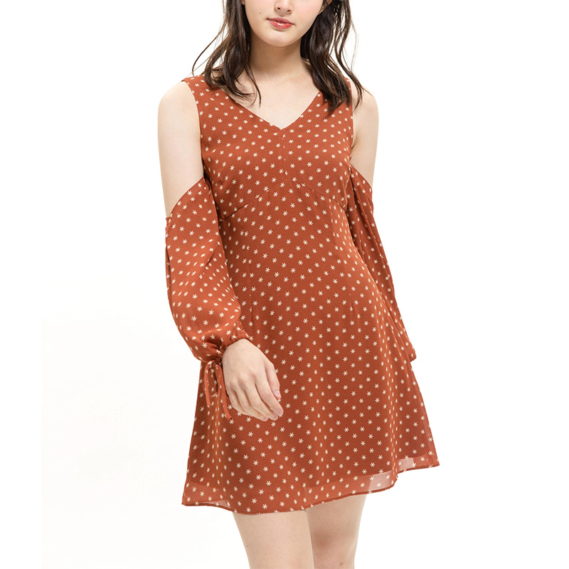 Long sleeve off shoulder chiffon mini dress