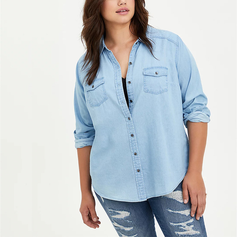 Women's plus size denim button down shirts