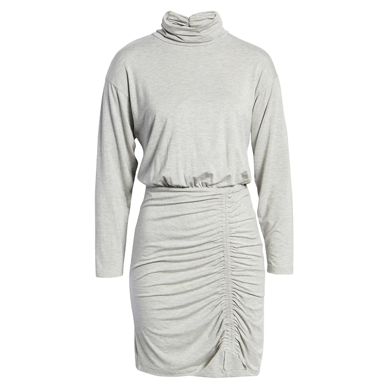 Ruched turtleneck long sleeve bodycon dress