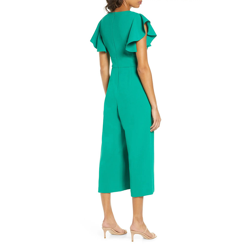 Ladies summer ruffle Sleeves crepe Jumpsuit