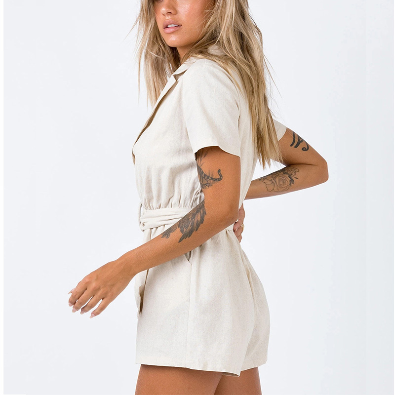 Women deep-V solid Summer Sexy short sleeves playsuit
