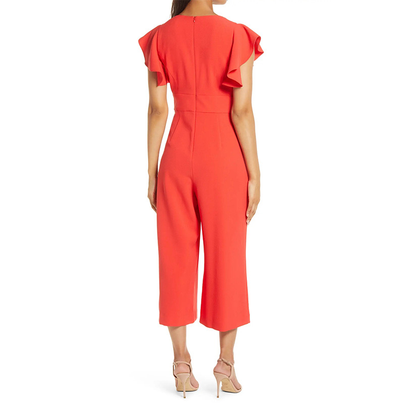 Ladies summer ruffle Sleeves crepe Jumpsuit