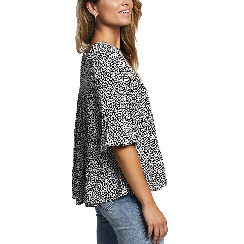 Ladies floral print smock neck blouse