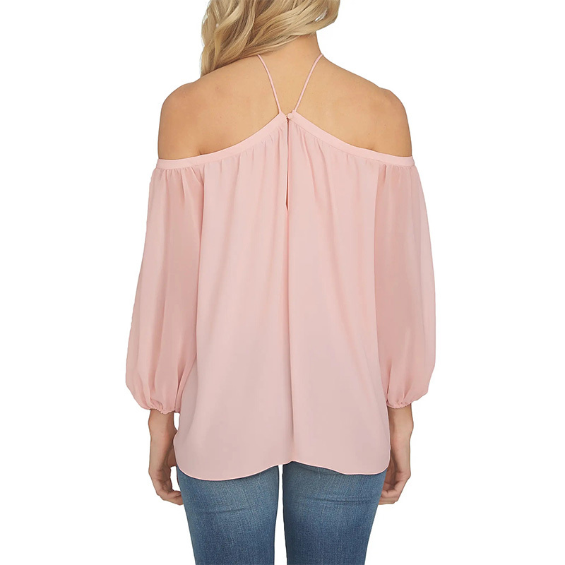 Womens off the Shoulder Sheer Chiffon Blouse long sleeve