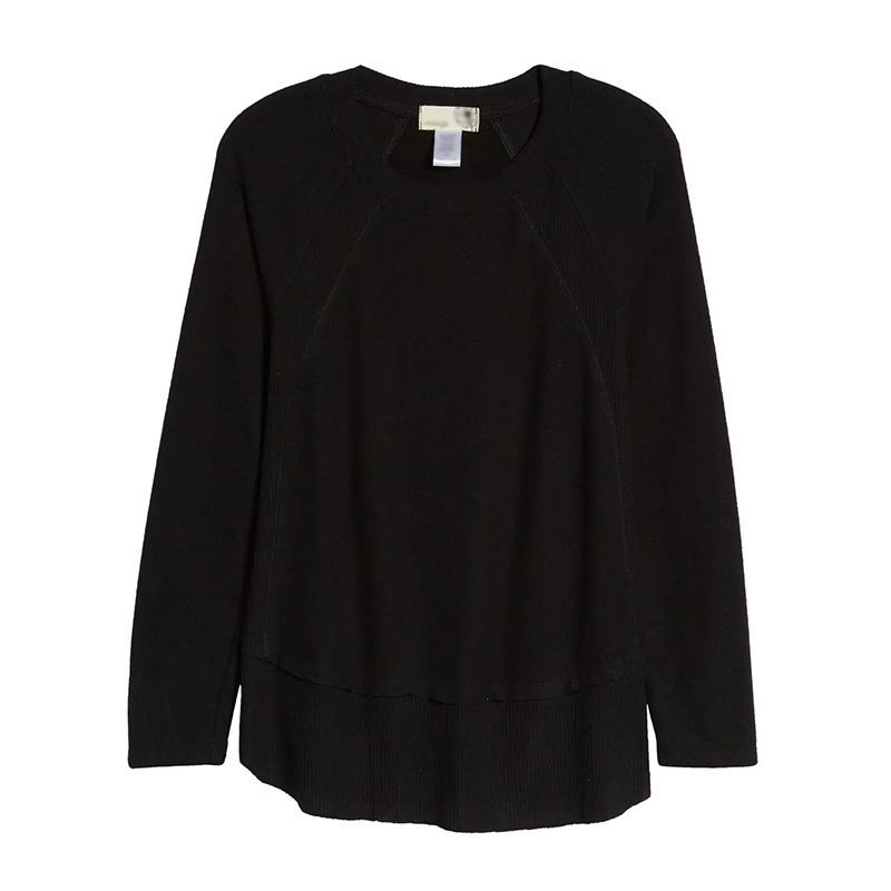 Ribbed inset layered long sleeve tunic tops for women