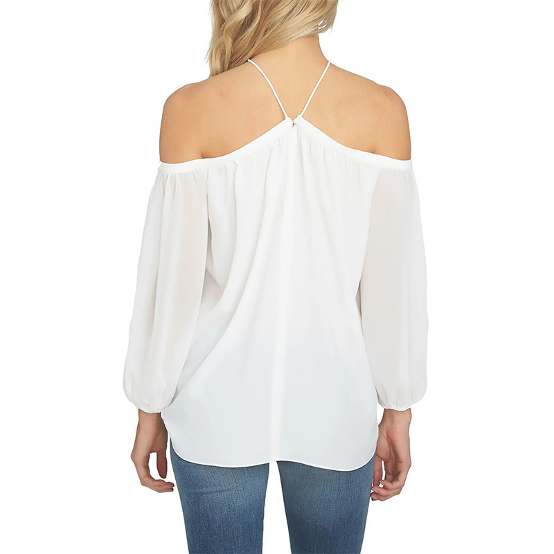 Womens off the Shoulder Sheer Chiffon Blouse long sleeve